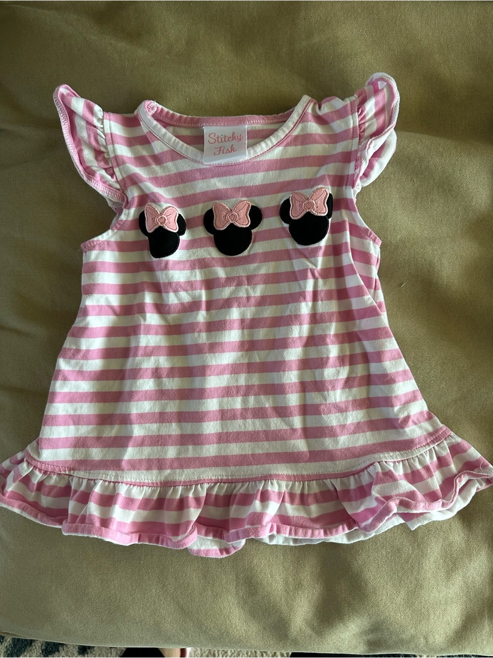 Stitchy Fish Pink & White Striped Ruffle-Hem Girls Casual Dress